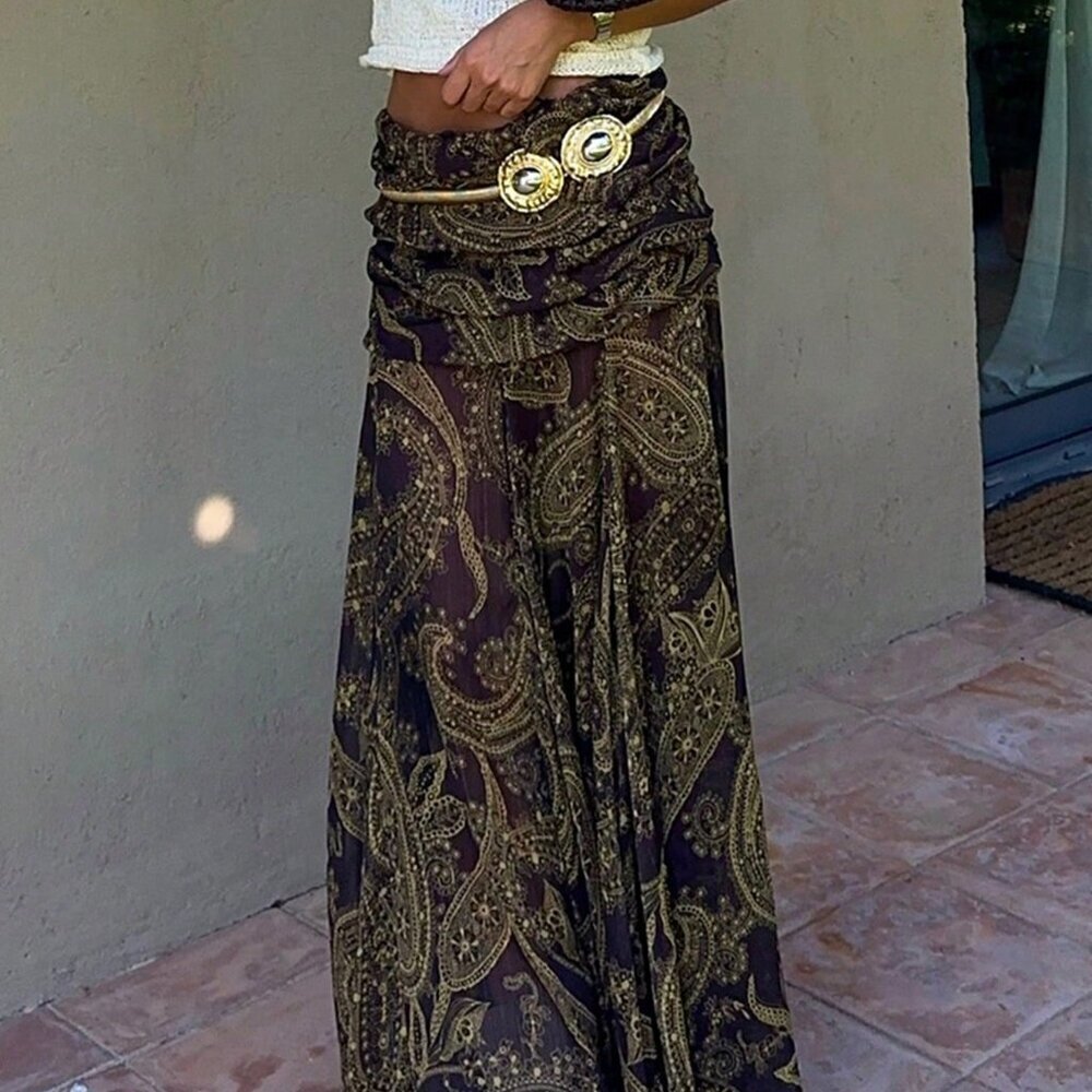 Brown Boho Women's Low-Waist Print Maxi Skirt - Picture 3 of 4